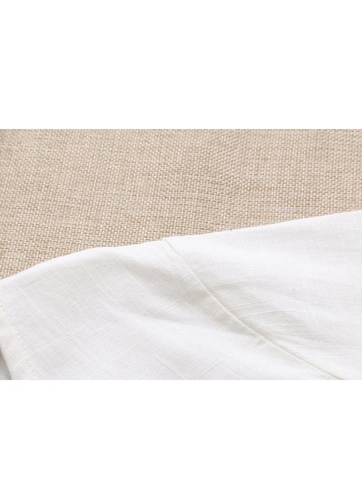 Minibee Women's Ethnic Cotton Linen Short Sleeves Irregular Tunic Dress (M, White) - Image 5